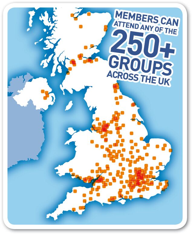 UK heatmap of 4Networking groups with the headline 'Members can attend any of the 250+ groups across the UK'