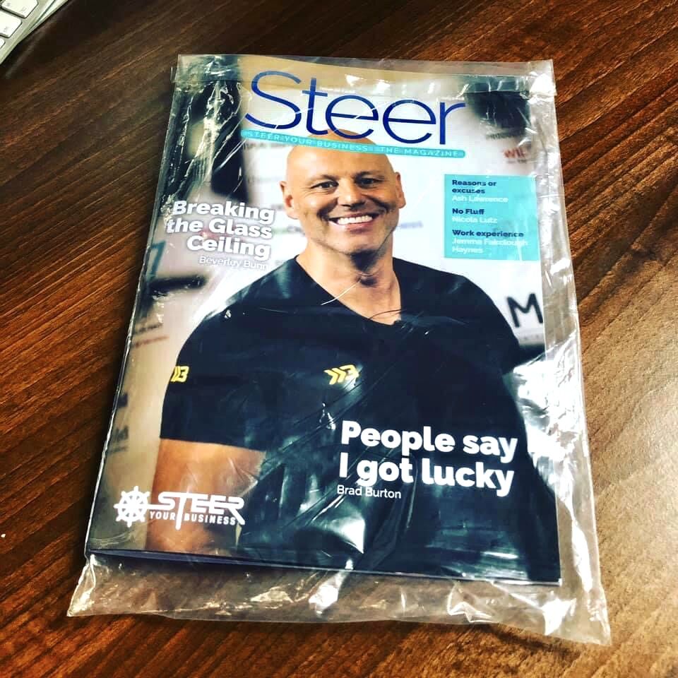 Brad Burton on the cover of Steer magazine with the headline 'People say I got lucky'