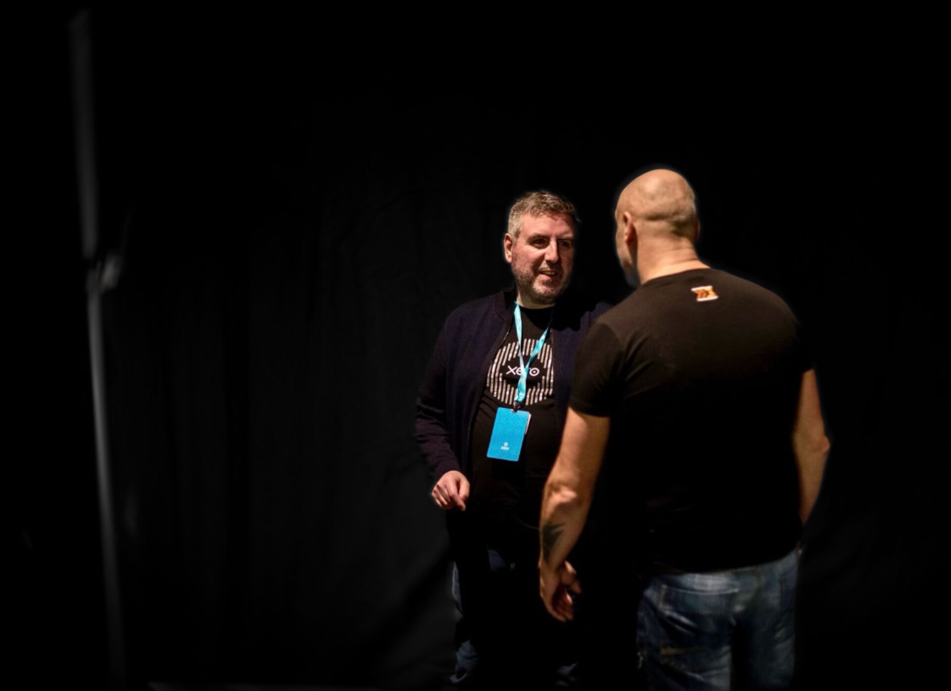 Brad Burton backstage in conversation with Xero co-founder Gary Turner before going on
