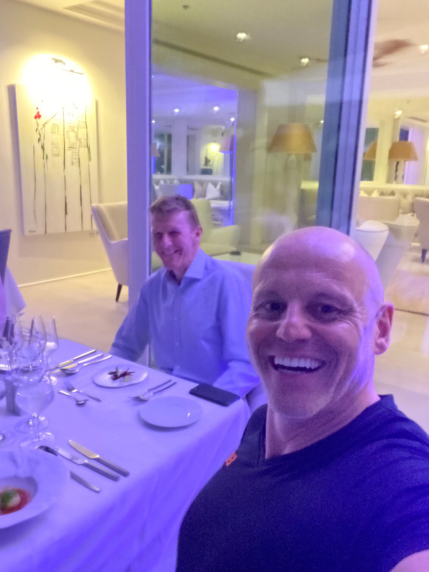 Brad Burton at dinner with Tim Peake the night before keynoting together